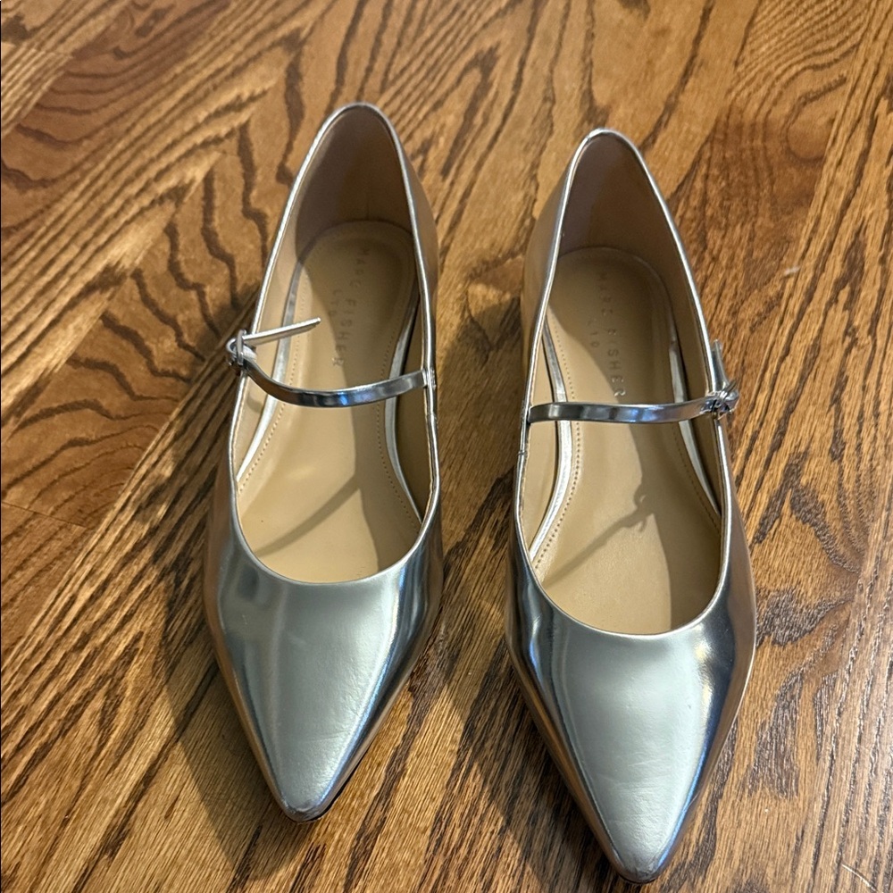 Marc Fisher Silver Pointed-Toe Flats